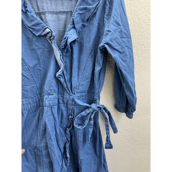 Speed Control New York Womens Dress Size Large Chambray Faux Wrap Ruffled - Picture 2 of 13